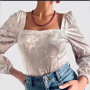 Anthropologie Jessima Velvet Top Champagne Pink Women's Sz S Square Neck Velour